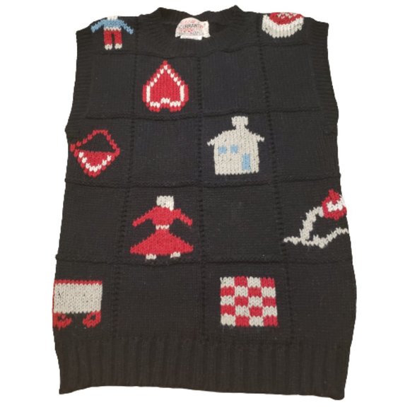 Currants Sweater Vest Vintage 90s Cottagecore Black | Women's Medium M Pre-owned - Picture 1 of 8
